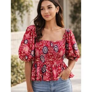 Jennifer + Grace Floral Peplum Top XL NWT